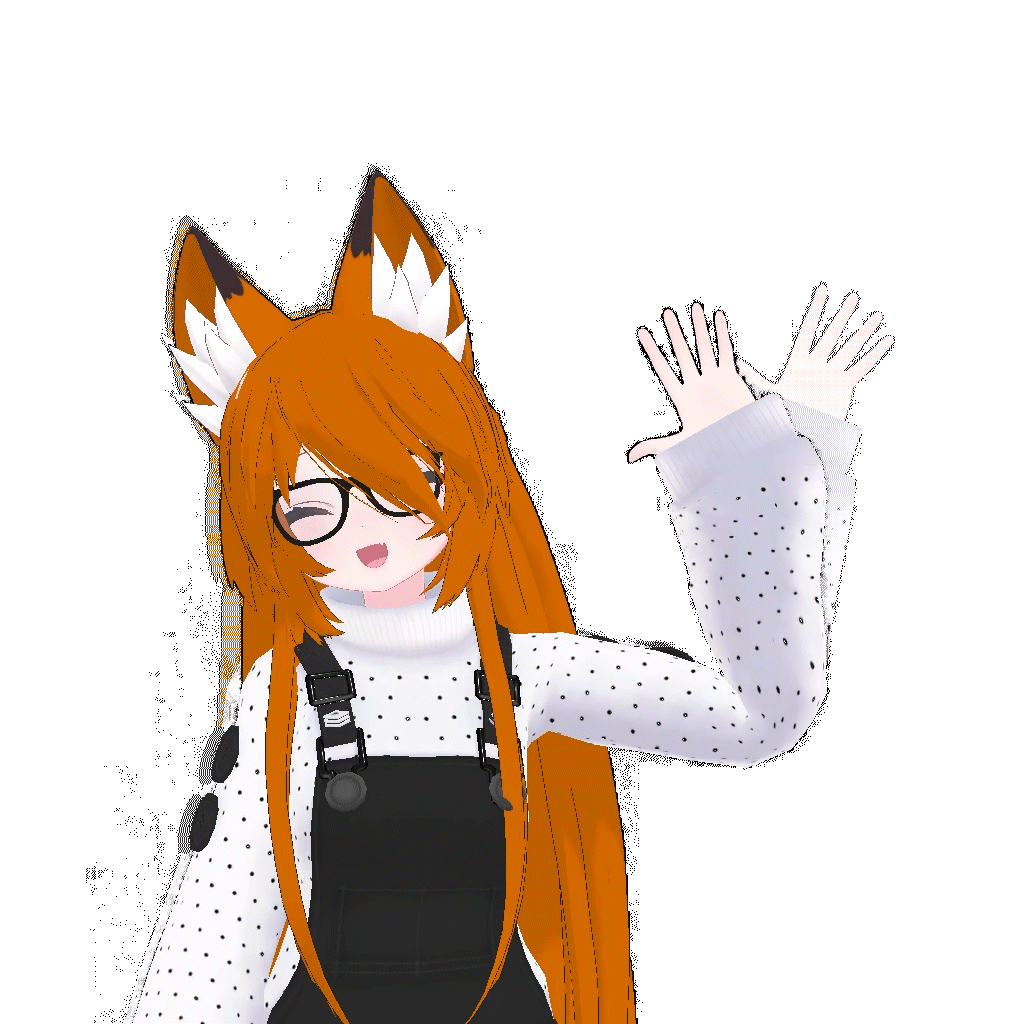 Orange-haired fox-eared character waving hello